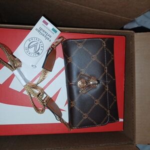 Valentino Signature Brown and Gold Crossbody Bag
